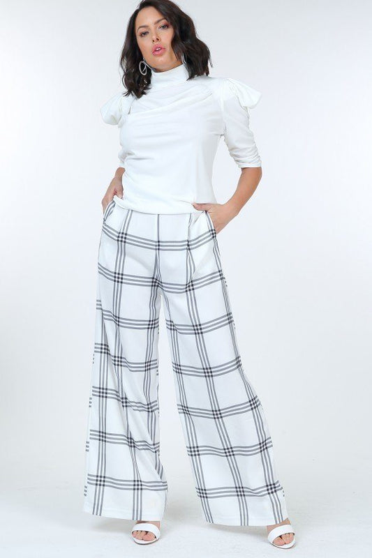 High Waist Plaid Print Wide Leg Pants – black, fashion, women style