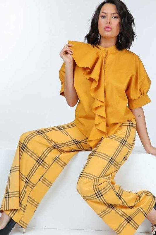 High Waist Plaid Print Wide Leg Pants – black, fashion, women style