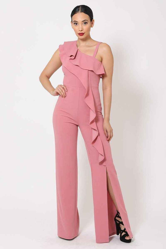 One Shoulder Ruffle Jumpsuit – multicolor, fashion, women style