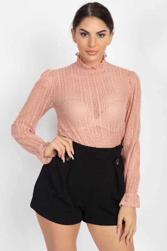 Sale - Ruffle Mock Neck Lace Top – On Sale Now