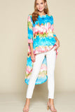 Blusa Venechia de estilo alto y bajo con efecto tie-dye y mangas 3/4