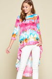 Blusa Venechia de estilo alto y bajo con efecto tie-dye y mangas 3/4