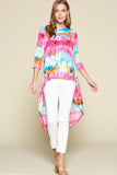 Blusa Venechia de estilo alto y bajo con efecto tie-dye y mangas 3/4