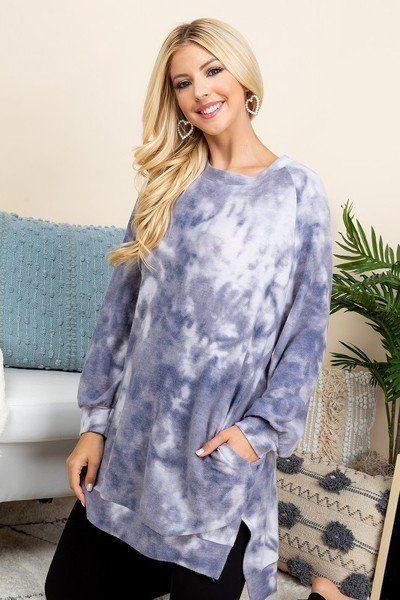 Ultra Cozy Tie Dye French Terry Brush Oversize Casual Pullover-Product Type | Naughty Smile Fashion
