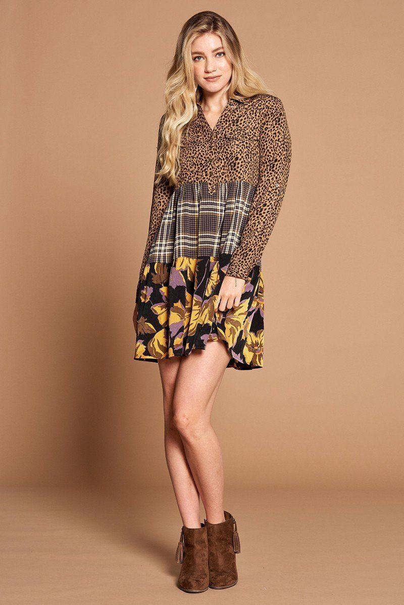 Cheetah Print Button-down Collard Shirt Dress-Product Type | Naughty Smile Fashion