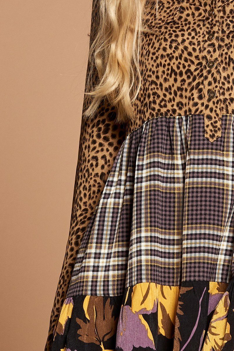Cheetah Print Button-down Collard Shirt Dress-Product Type | Naughty Smile Fashion