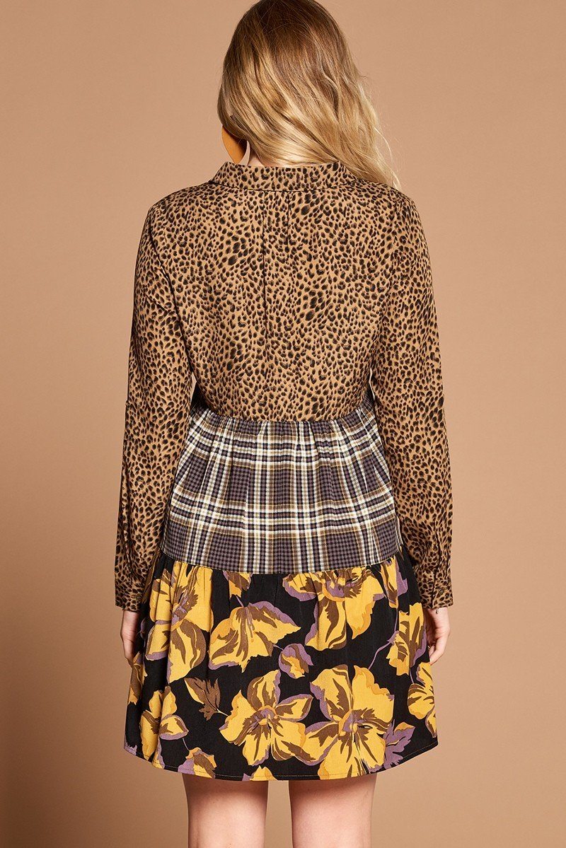 Cheetah Print Button-down Collard Shirt Dress-Product Type | Naughty Smile Fashion