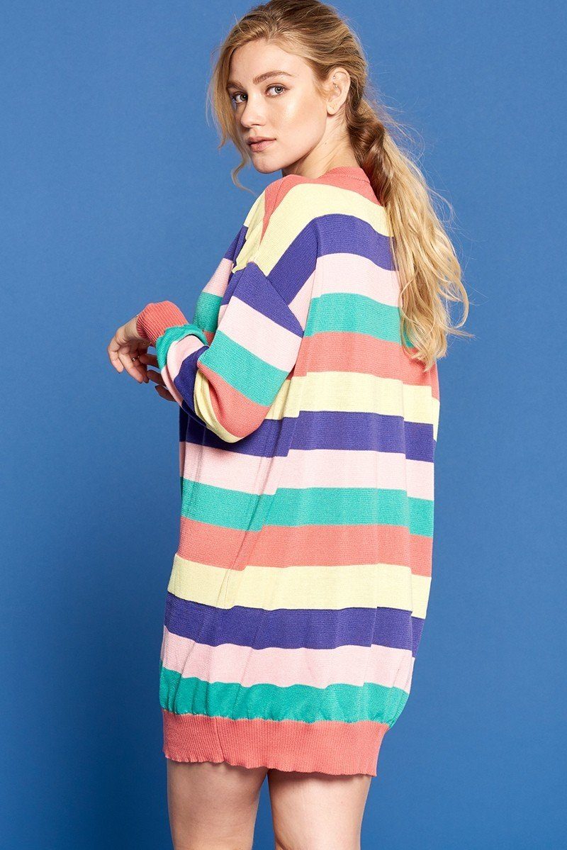Multi-colored Striped Knit Sweater Dress-Product Type | Naughty Smile Fashion