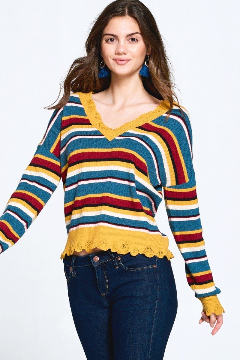 Multi-colored Variegated Striped Knit Sweater-Product Type | Naughty Smile Fashion