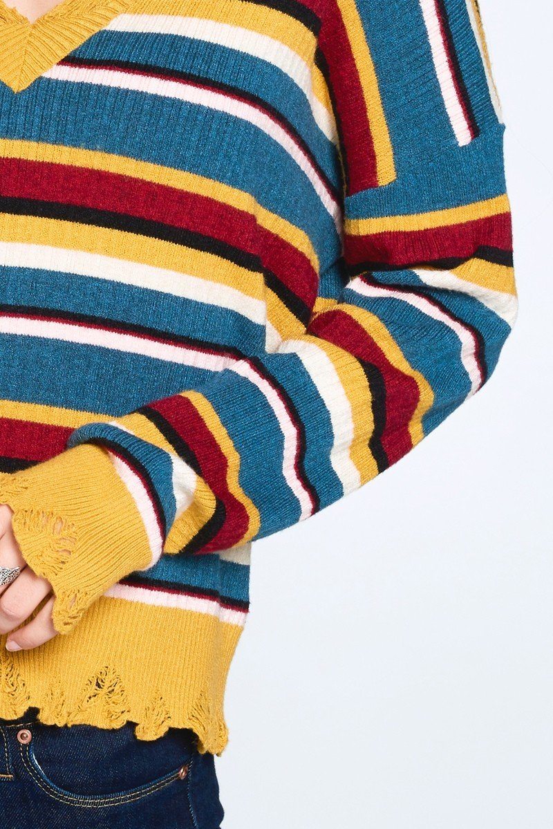 Multi-colored Variegated Striped Knit Sweater-Product Type | Naughty Smile Fashion