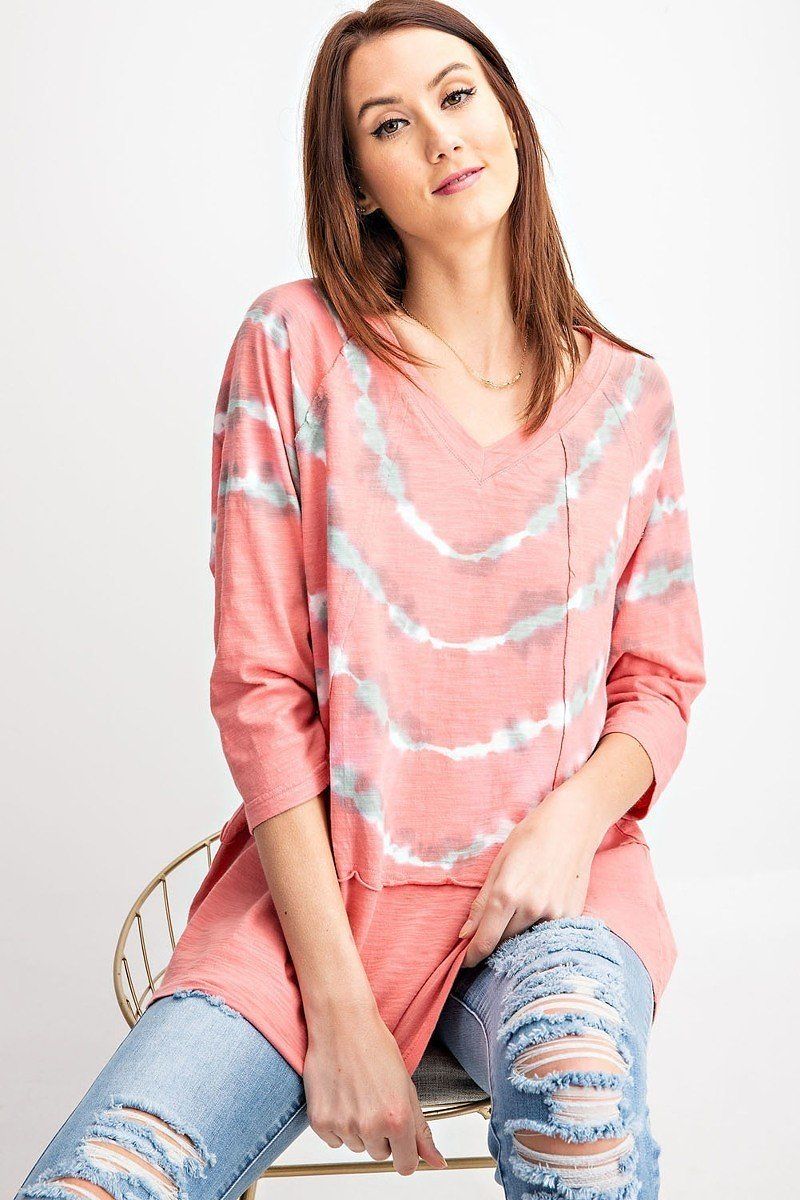 3/4 Sleeves Special Washed Boxy Cotton Slub Top-Product Type | Naughty Smile Fashion