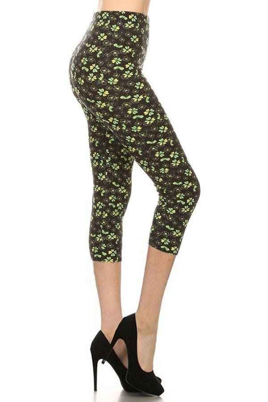 Clover Print, High Rise, Fitted Capri Leggings – multicolor, fashion, women style