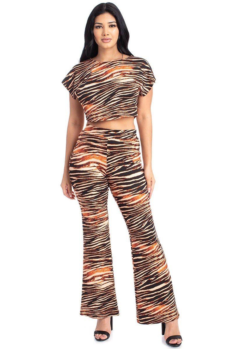 Zebra Print Crop Top And Palazzo Pants Set-Product Type | Naughty Smile Fashion