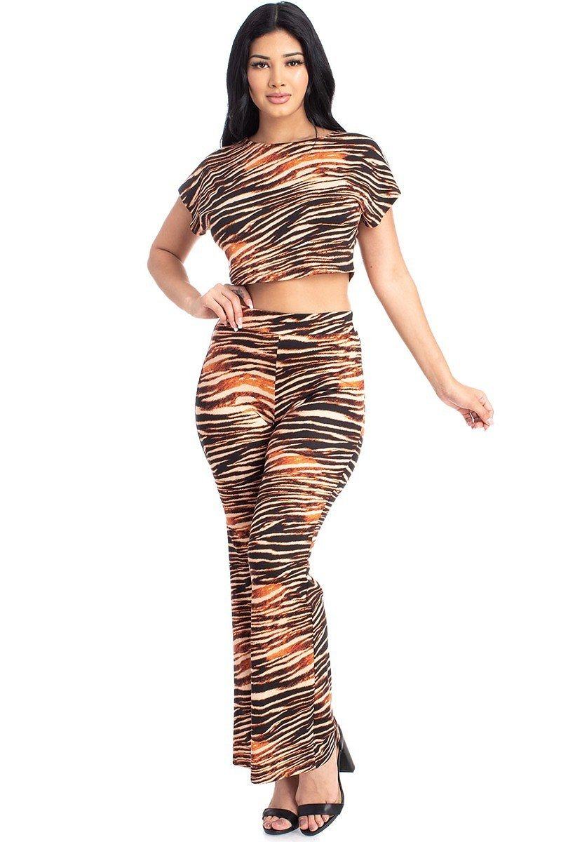 Zebra Print Crop Top And Palazzo Pants Set-Product Type | Naughty Smile Fashion