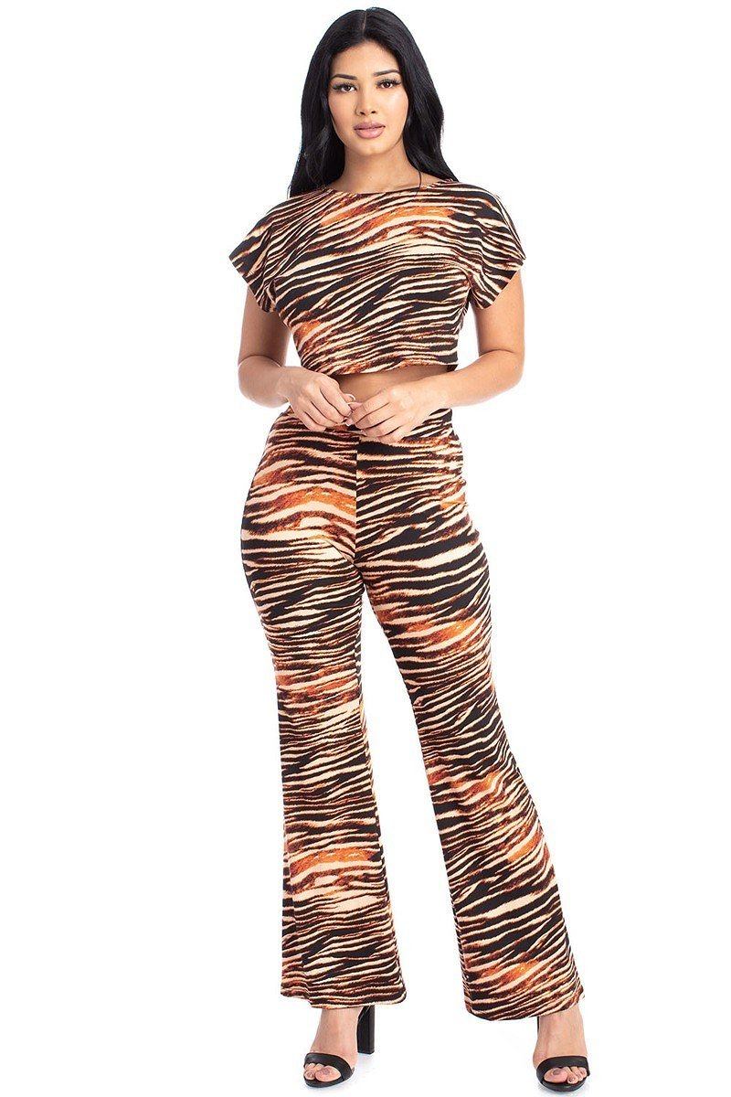 Zebra Print Crop Top And Palazzo Pants Set-Product Type | Naughty Smile Fashion