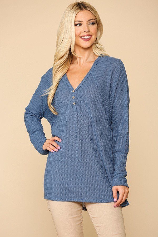 Waffle Knit And Woven Print Mixed Hi Low Flowy Tunic Top-Product Type | Naughty Smile Fashion