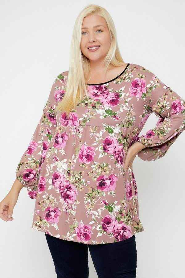 Plus Size Floral, Bubble Sleeve Tunic – Stylish & Comfortable – men’s fashion, stylish and versatile