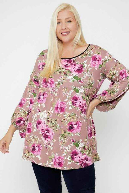 Plus Size Floral, Bubble Sleeve Tunic – Stylish & Comfortable – men’s fashion, stylish and versatile