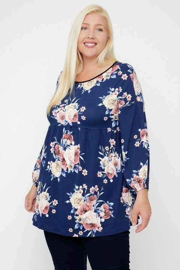 Plus Size Floral, Bubble Sleeve Tunic – Stylish & Comfortable – men’s fashion, stylish and versatile