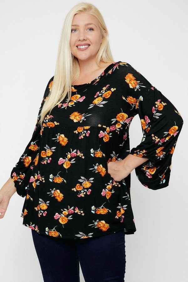 Plus Size Floral, Bubble Sleeve Tunic – Stylish & Comfortable – men’s fashion, stylish and versatile