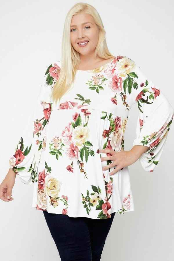 Plus Size Floral, Bubble Sleeve Tunic – Stylish & Comfortable – men’s fashion, stylish and versatile