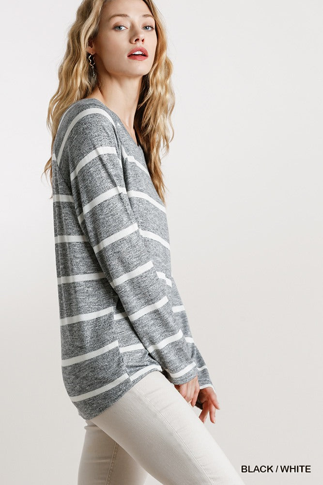 Striped Round Neck Long Sleeve Top-Product Type | Naughty Smile Fashion