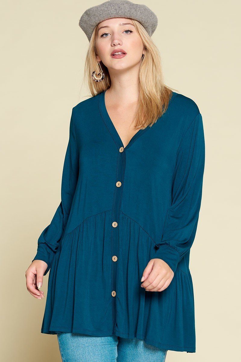 Plus Size Solid Heavy Rayon Modal Jersey Faux Button Up - Naughty Smile Fashion
