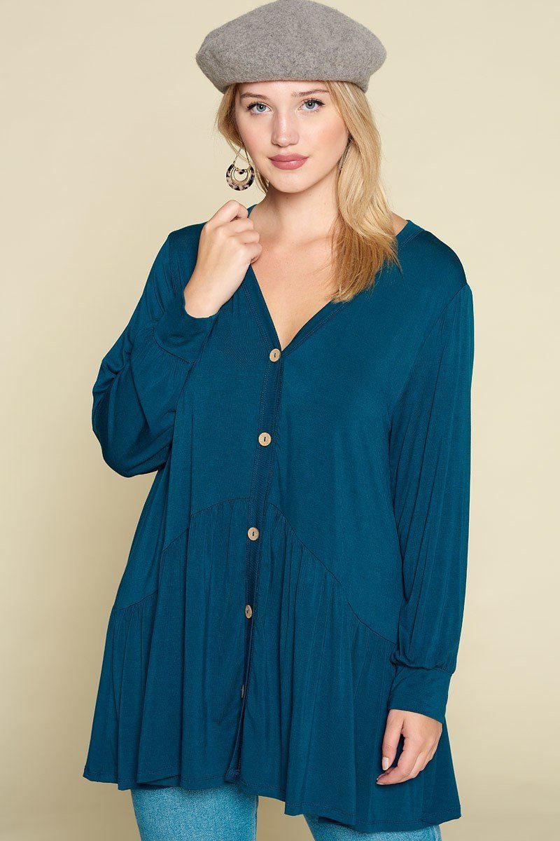 Plus Size Solid Heavy Rayon Modal Jersey Faux Button Up - Naughty Smile Fashion