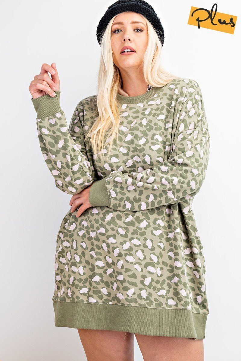 Plus Size Leopard Printed Terry Knit Dress – Stylish & Comfortable – men’s fashion, stylish and versatile