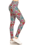 5-inch Long Yoga Style Banded Lined Damask Pattern Printed Knit Legging With