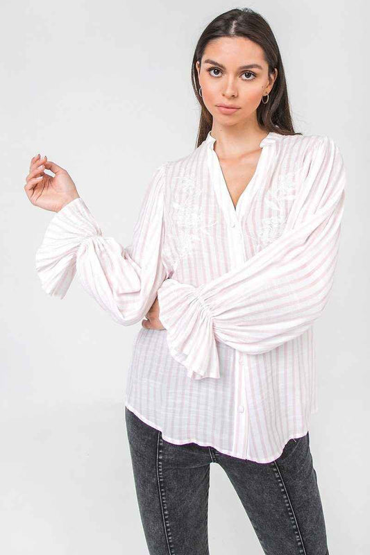 Sale - A Floral Eyelet And Solid Mixed Top – On Sale Now
