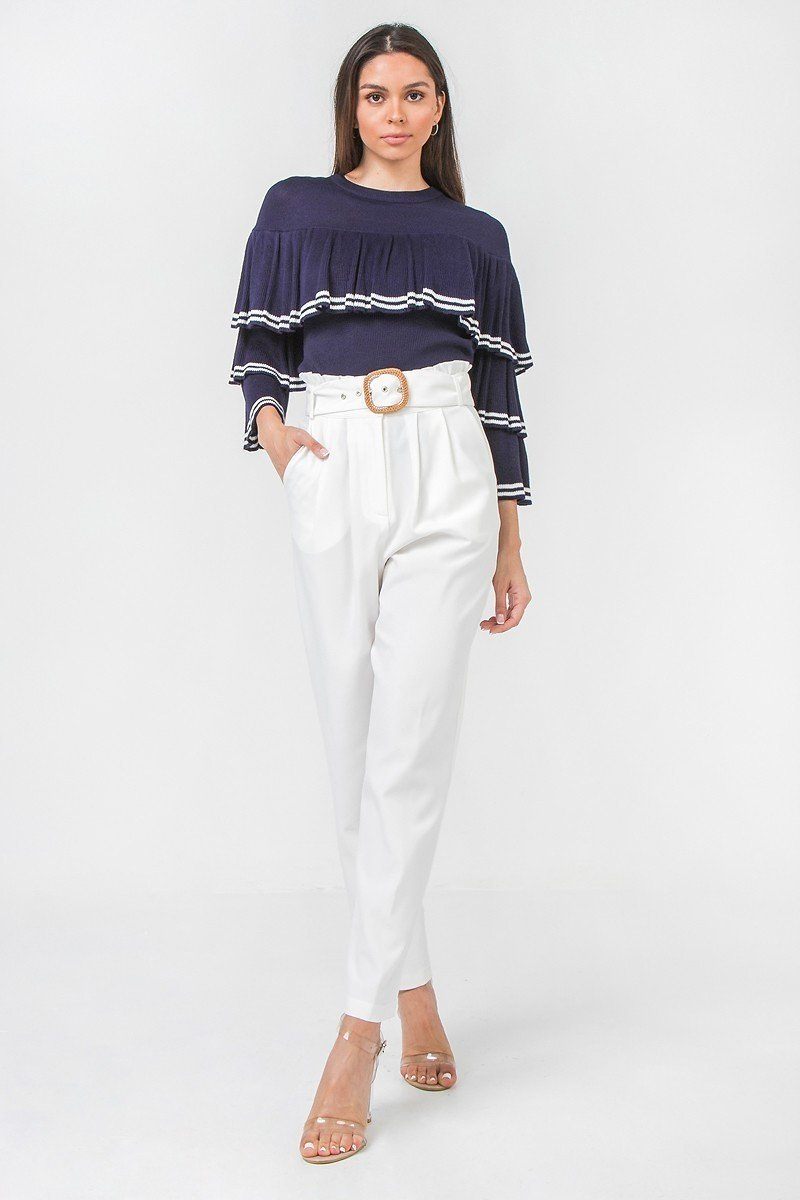 A Solid Pant Featuring Paperbag Waist With Rattan Buckle Belt-Product Type | Naughty Smile Fashion