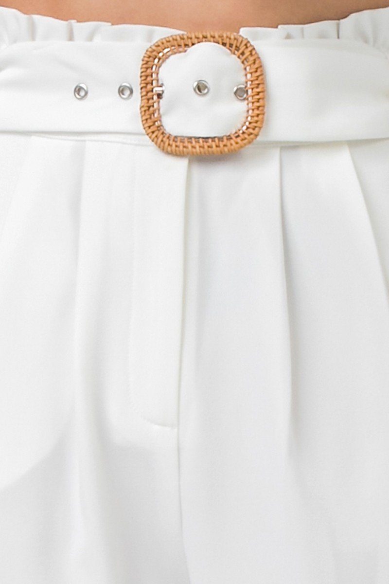 A Solid Pant Featuring Paperbag Waist With Rattan Buckle Belt-Product Type | Naughty Smile Fashion