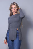 Sleek & Chic Fall Long Sleeve Slitted Top