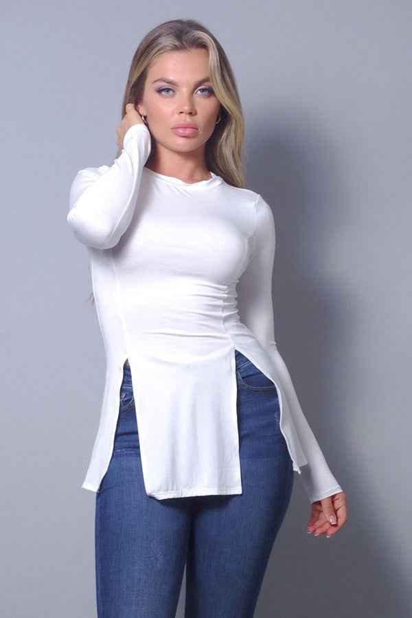 Sale - Sleek & Chic Fall Long Sleeve Slitted Top – On Sale Now