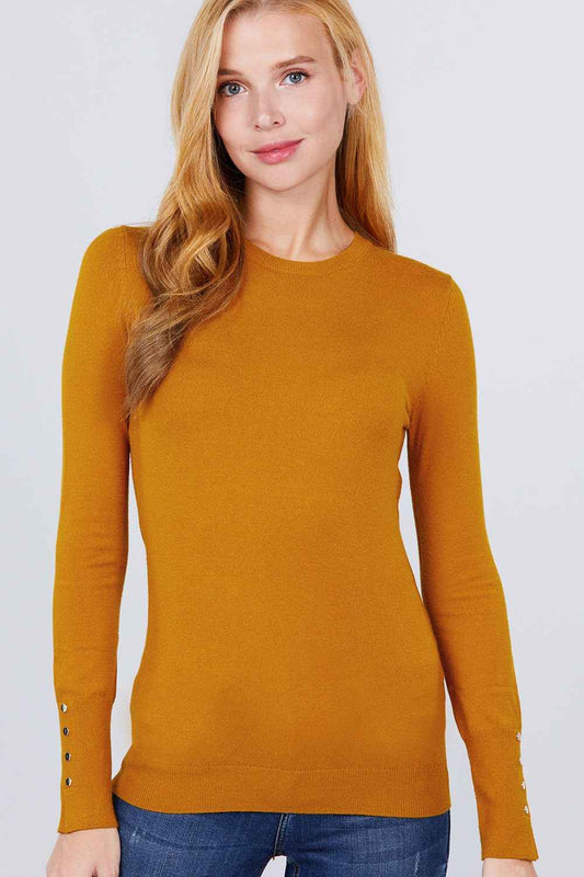Sale - Crew Neck Sweater W/rivet Button – On Sale Now