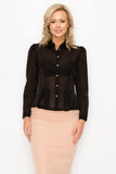 Organza Pleated Long Sleeve Blouse