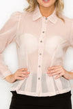 Organza Pleated Long Sleeve Blouse