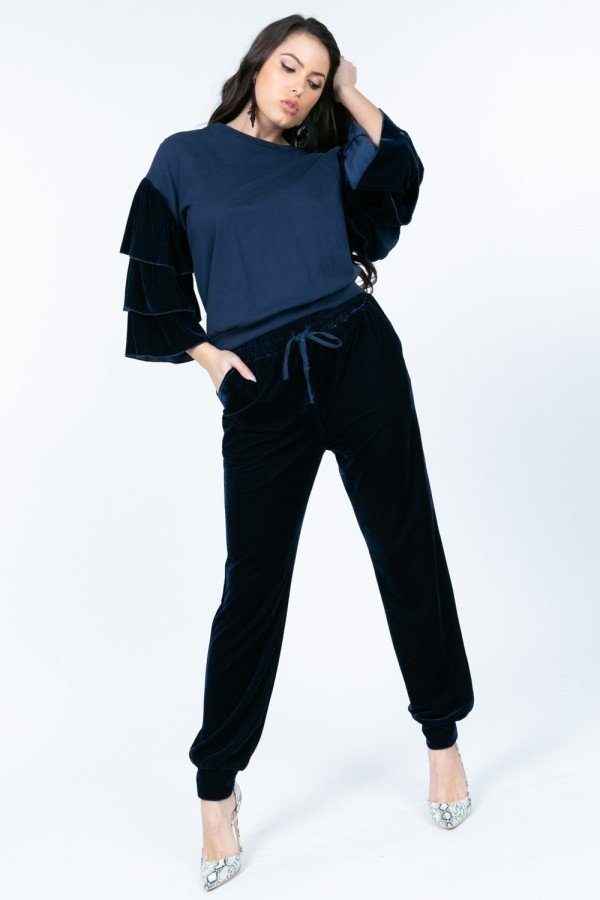 Sale - Tiered Velvet Ruffle Sleeve Pullover Crewneck Top – On Sale Now