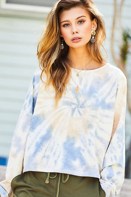 Sale - Round Neck Oversize Fit Crop Tie-dye French Terry Pullover – On Sale Now