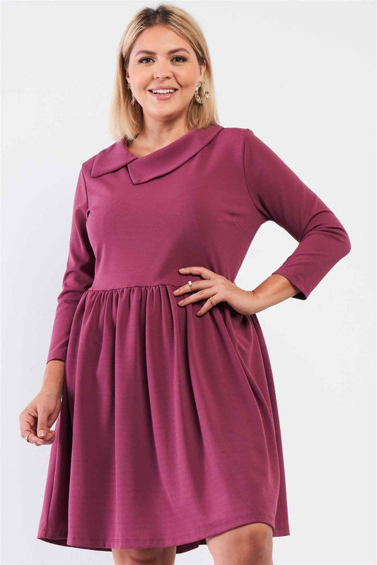 Plus Size Plus Pleated Preppy Fit & Flare Long Sleeve Asymmetrical Peter Pan Collar Mini Dress – Stylish & Comfortable – men’s fashion, stylish and versatile