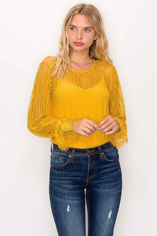 Sale - Lace Trim Shadow Stripe Bodysuit – On Sale Now
