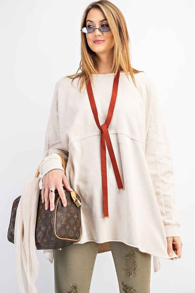 Sale - Terry Knit Upside Down Detailing Side Slits Pullover Tunic – On Sale Now