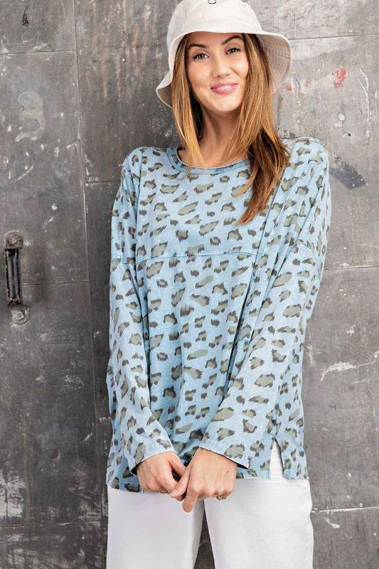 Sale - Leopard Printed Garment Dye Loose Fit Knit Top – On Sale Now