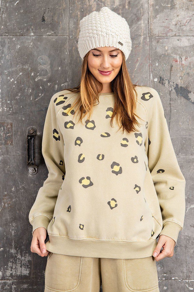 Sale - Long Sleeve Leopard Print Washed Terry Sweatshirt – On Sale Now