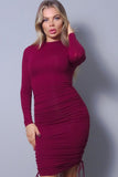 Long Sleeve Mock Neck Side Or Twist Ruching Dress