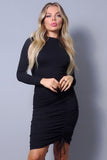 Long Sleeve Mock Neck Side Or Twist Ruching Dress