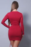 & Chic Long Sleeve Square Neck Ruching Tie Basic Dress