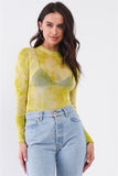 Neon Green Sheer Mesh Long Sleeve Mock Neck Bodysuit