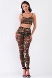 Sheer Mesh Sleeveless Crop Top & High Waist Legging Set